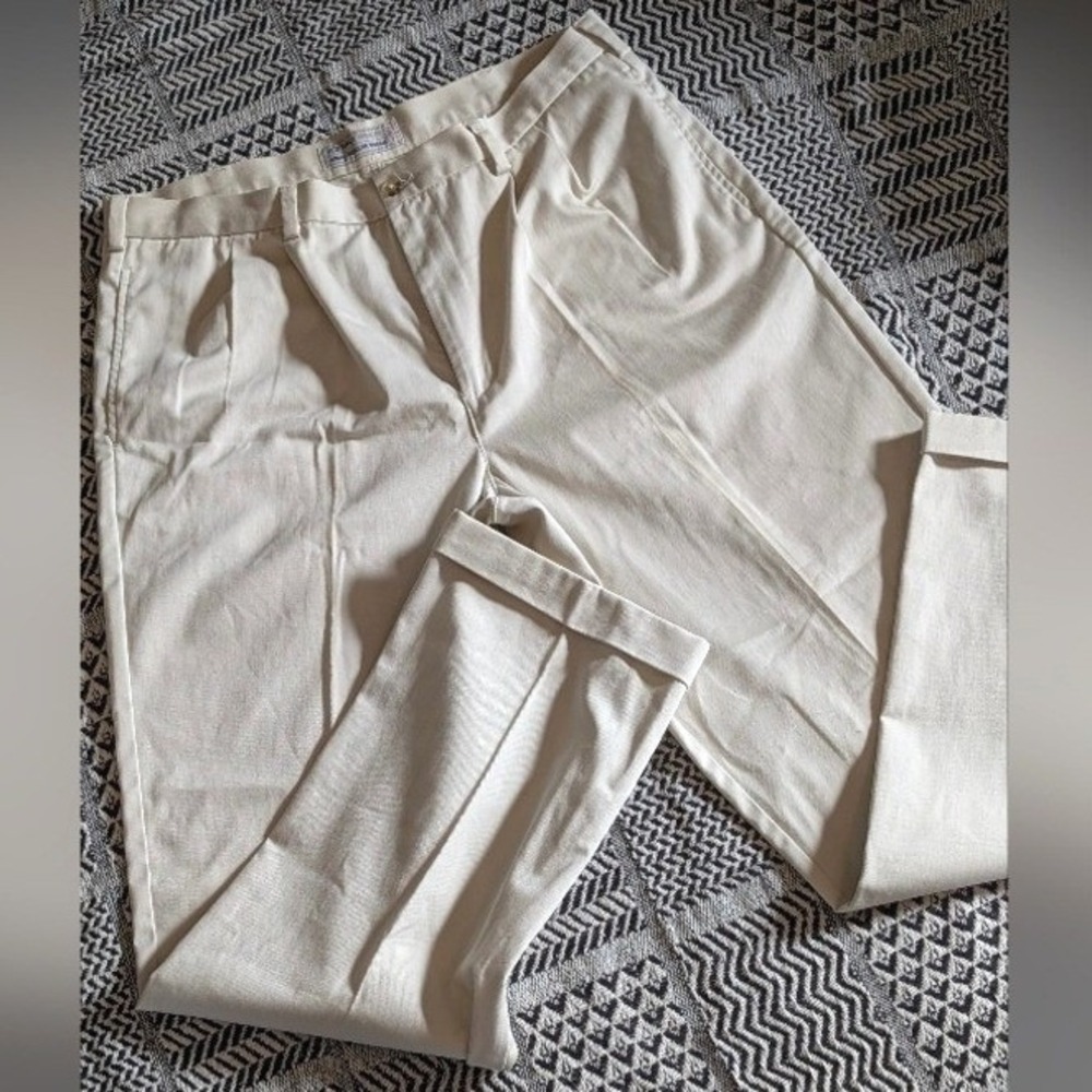 Old Navy Regular Khakis Cream Tan Pleated Cuffed Cotton Chinos  Mens 38x34